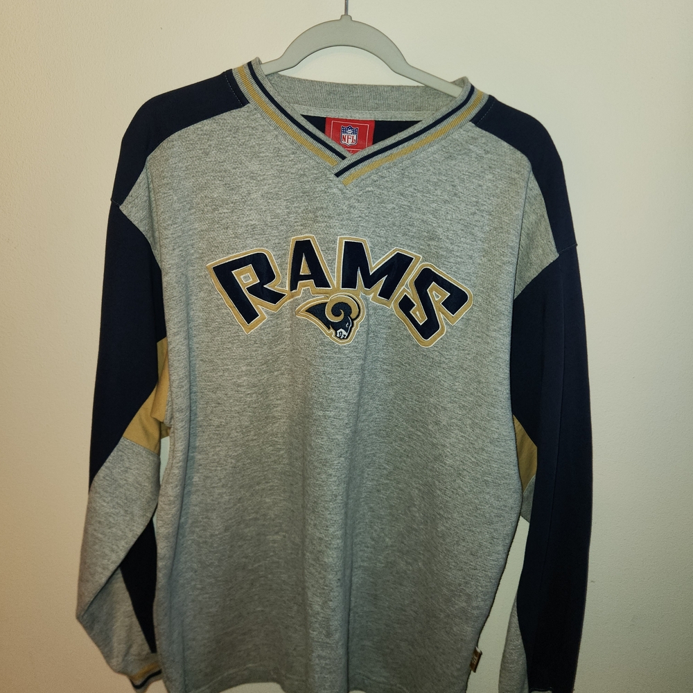 NFL Rams V-Neck Sweater in Gray and Navy
